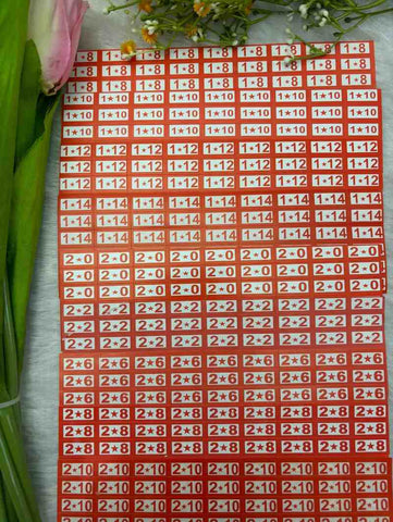 Size Sticker - 1 Sheet