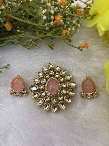 Baby pink pendant and Earrings - 1 set
