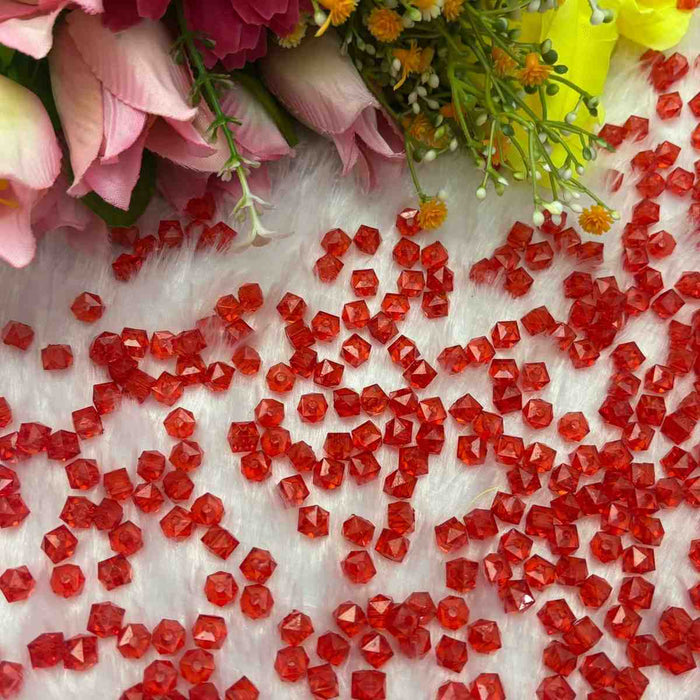 Red Square Beads - 10 Gm