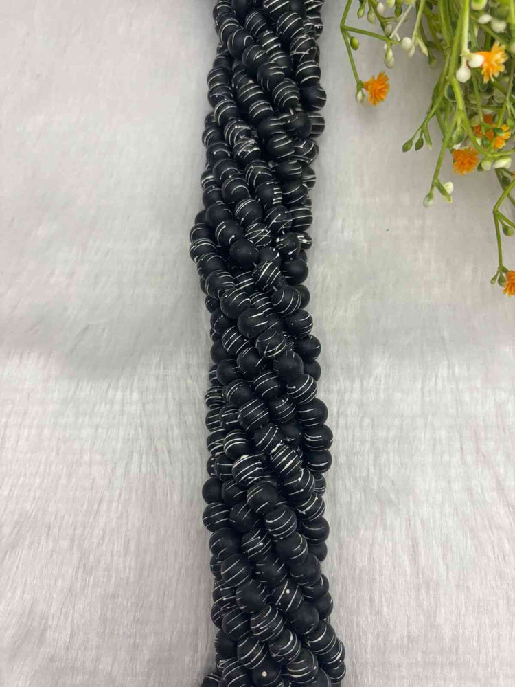 Black with white Striped Beads - 1 Line