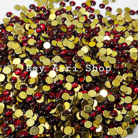 4mm Round Foil Stone Maroon - 10 gm