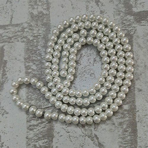 Glass Half White Round Beads - 1 Line