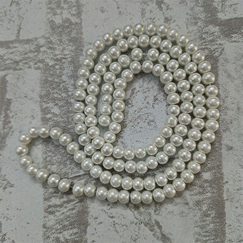 Glass Half White Round Beads - 1 Line