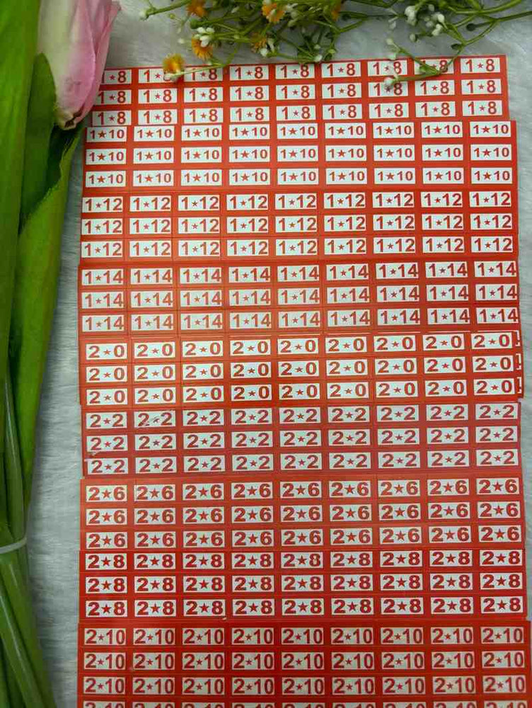 Size Sticker - 1 Sheet