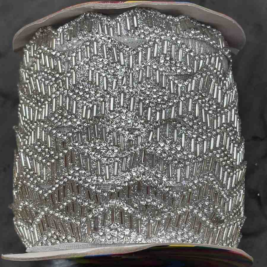 Silver Tube Bead Lace - 1 Meter
