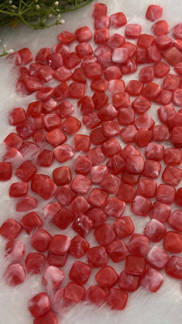 Red Square Acrylic Beads - 10 gm