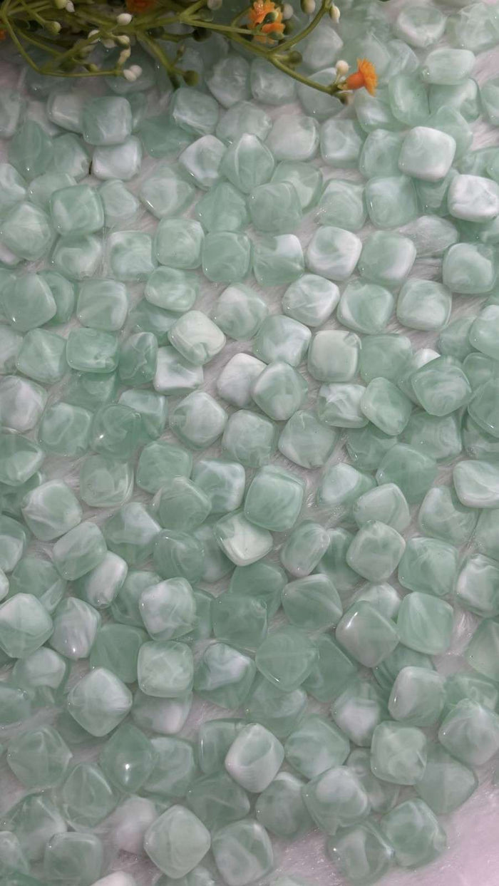 Light Green Square Acrylic Beads - 10 gm
