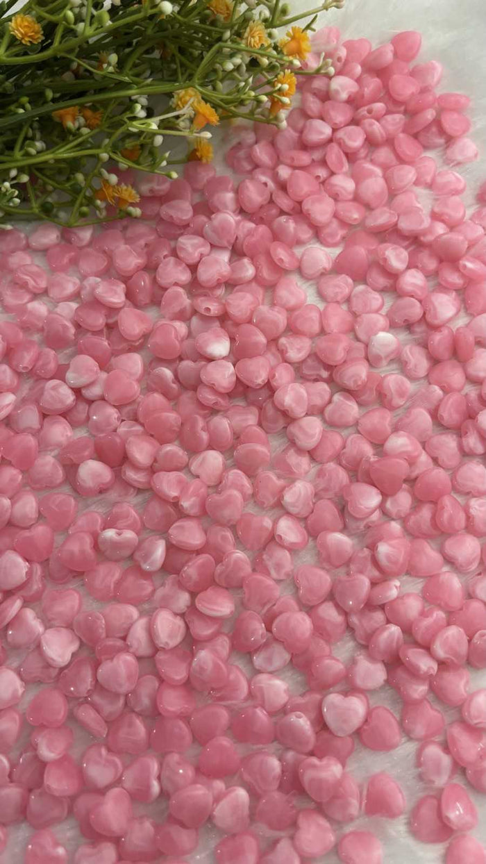 Baby Pink Heart Acrylic Beads - 10 gm
