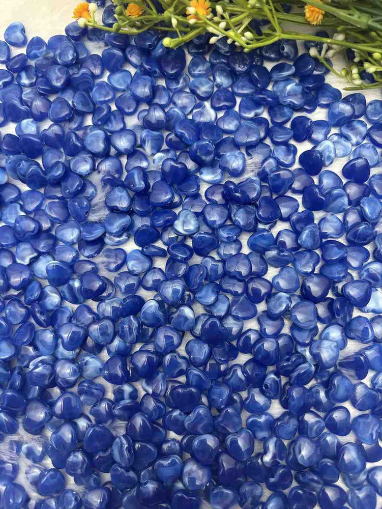 Dark Blue Heart Acrylic Beads- 10 gm