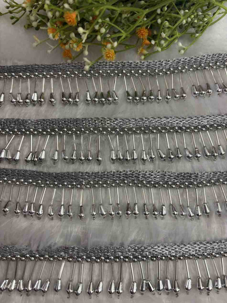 silver Long Tube Bead Drop lace - 1 M