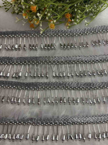 silver Long Tube Bead Drop lace - 1 M