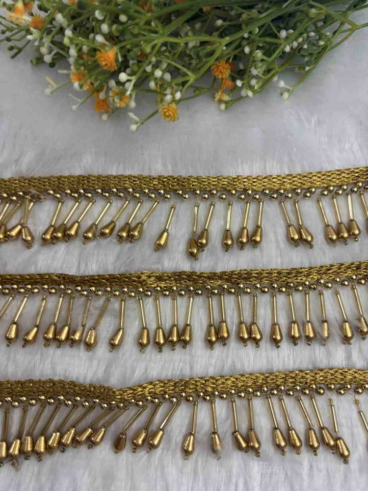 Gold Long Tube Bead Drop lace - 1 M
