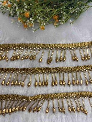 Gold Long Tube Bead Drop lace - 1 M