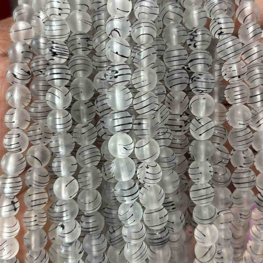 Glass White Striped Beads - 1Line